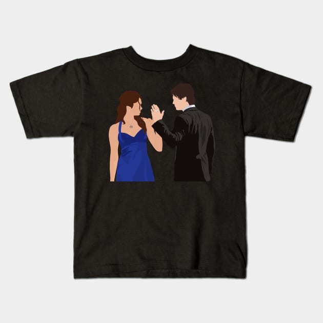 Damon and Elena  Sticker Kids T-Shirt by irelandefelder